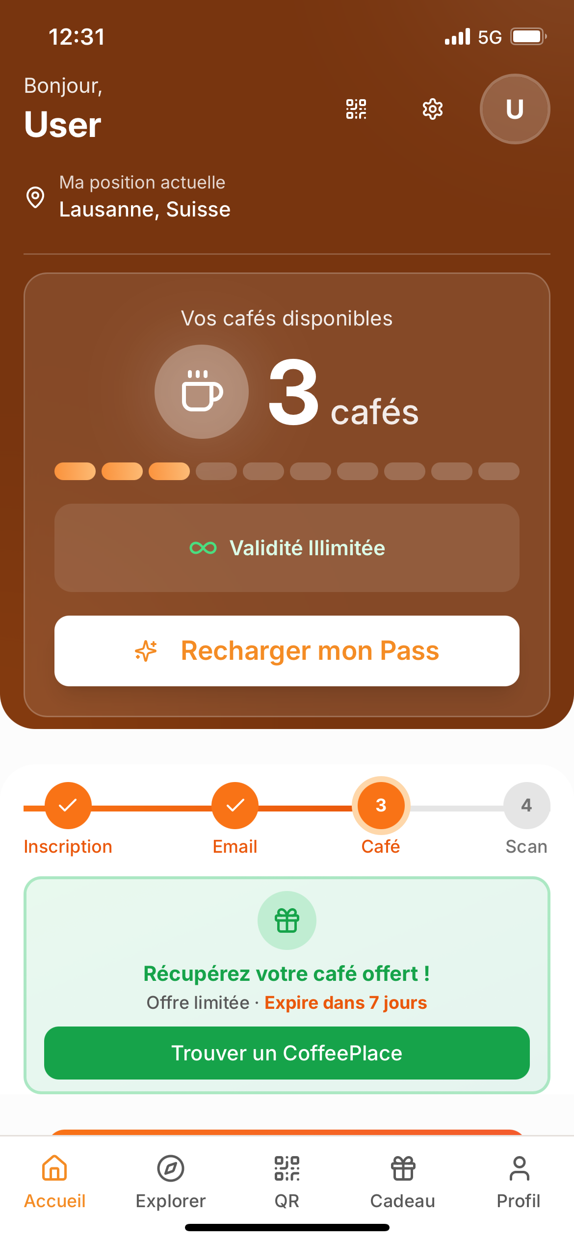 App CoffeePass - Accueil
